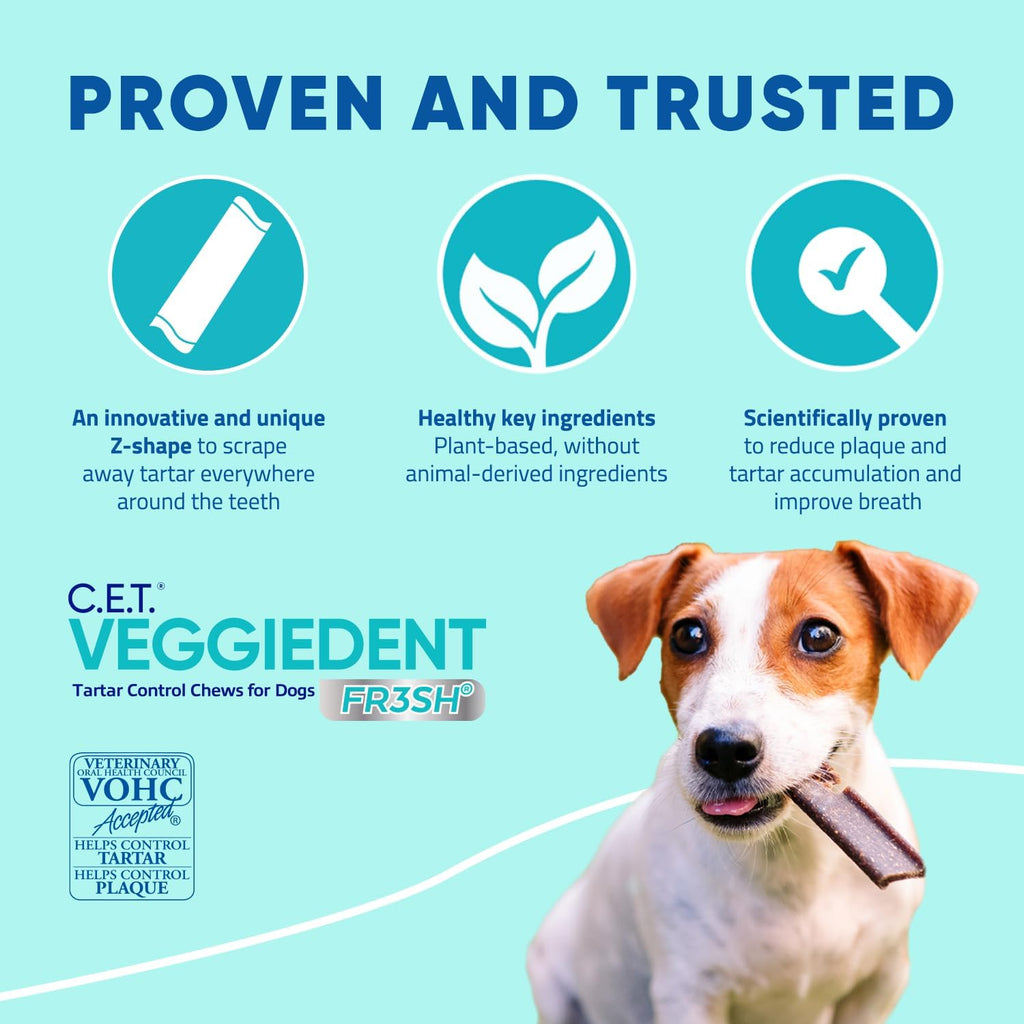 C.E.T. Veggiedent Fr3sh Plaque and Tartar Control Chews for Dogs, Medium