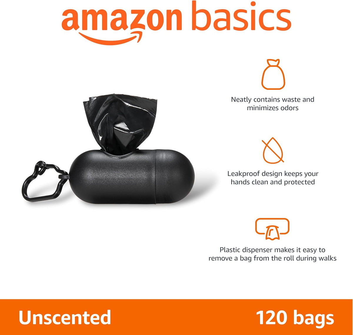 Amazon Basics Dog Poop Bags, 120 Count, Enhanced for Guaranteed Leakproof, Unscented, Green