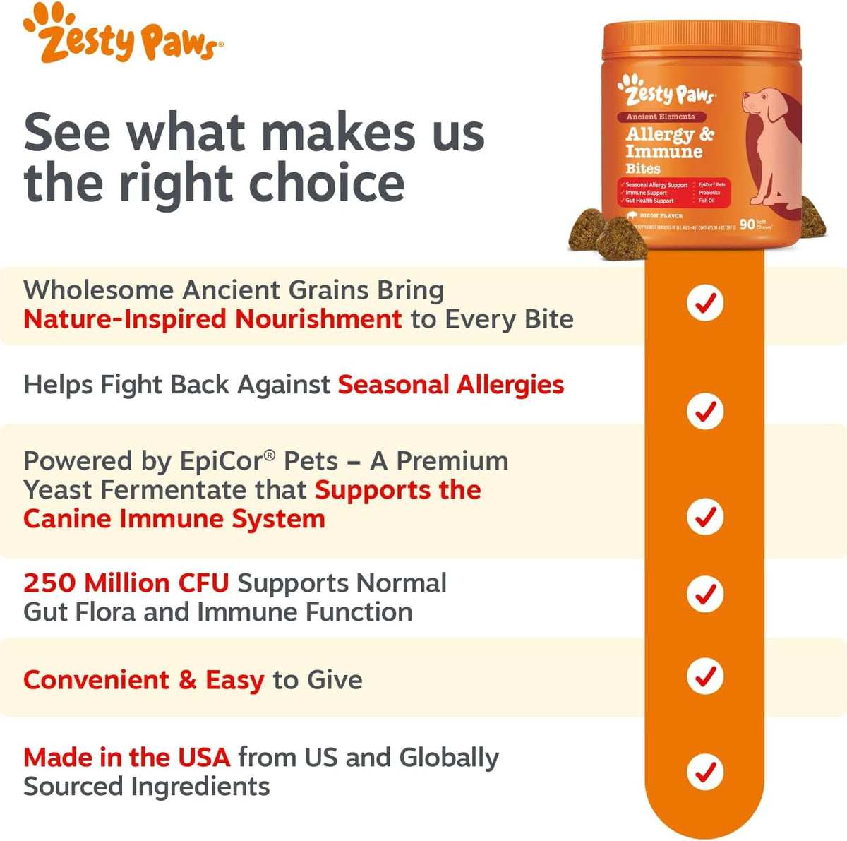 Zesty Paws Dog Allergy Chews - Dog Allergy Relief, Lamb, 90 Ct
