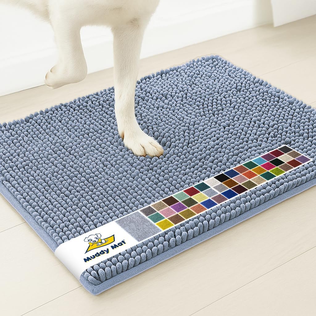 Muddy Mat® | Super Water Absorbent Door Mat Indoor, Microfiber Quick Dry Chenille Entryway Rug, Slip Resistant Front Door Mat, Indoor Mats for Entryway, Machine Washable Pet Rug, Grey 30"x19"