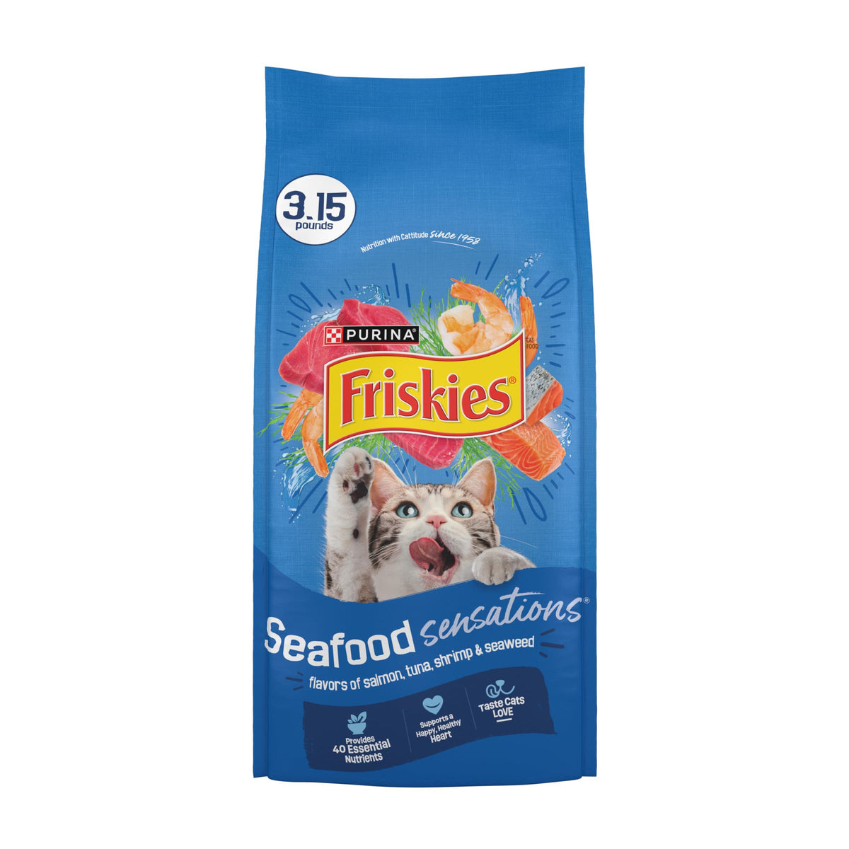Purina Friskies Dry Cat Food Seafood Sensations With Salmon, Tuna, and Shrimp Flavors - 22 lb. Bag