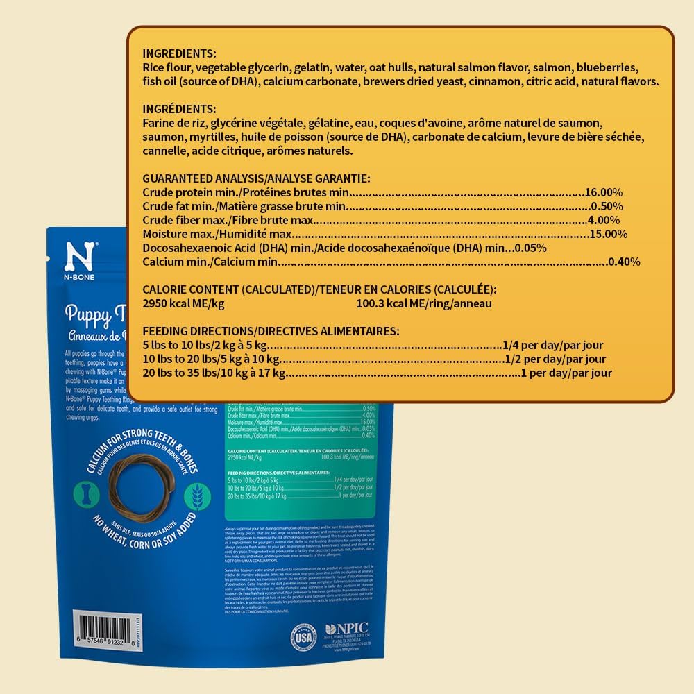 N-Bone Puppy Teething Rings, Chicken Flavor, Natural Puppy Teething Chews & Chew Treats, Helps Soothe Teething Gums, Calcium Enriched, 6 Rings