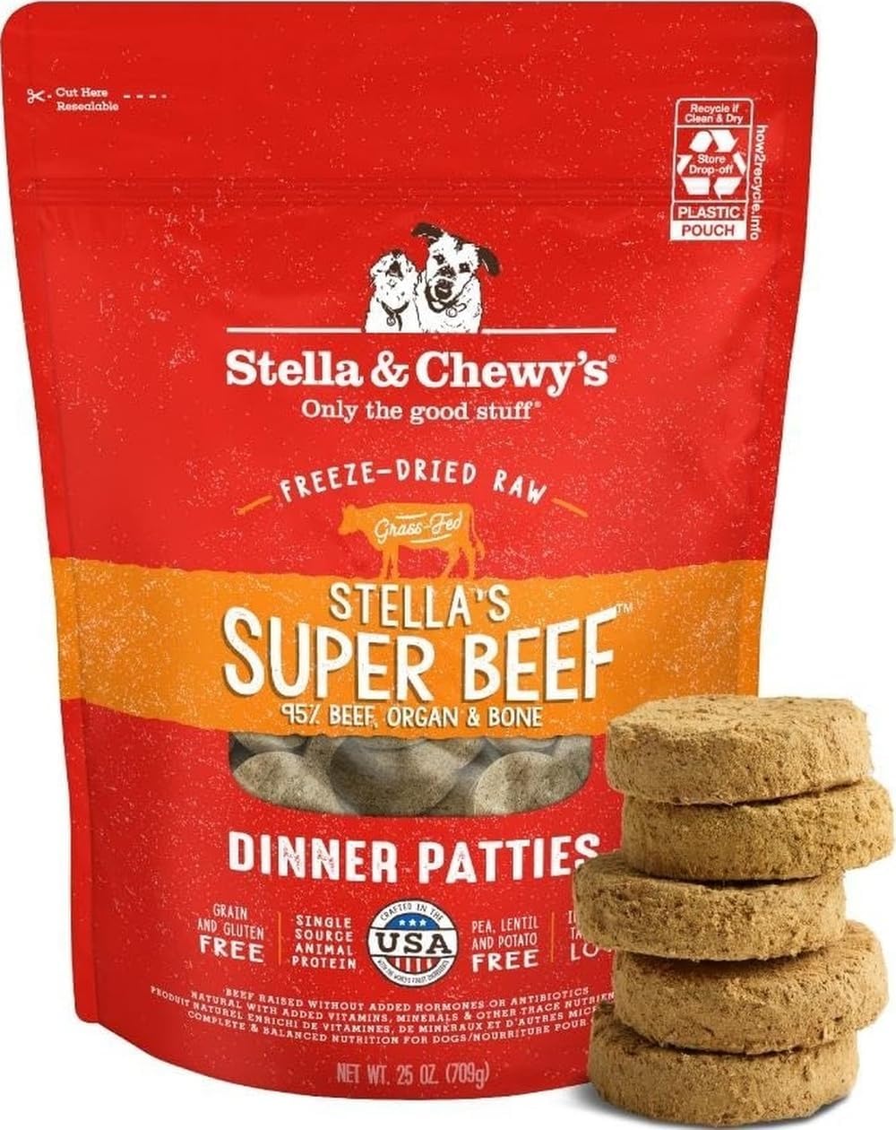 Stella & Chewy’s Freeze Dried Raw Dinner Patties – Grain Free Dog Food, Protein Rich Stella’s Super Beef Recipe – 5.5 oz
