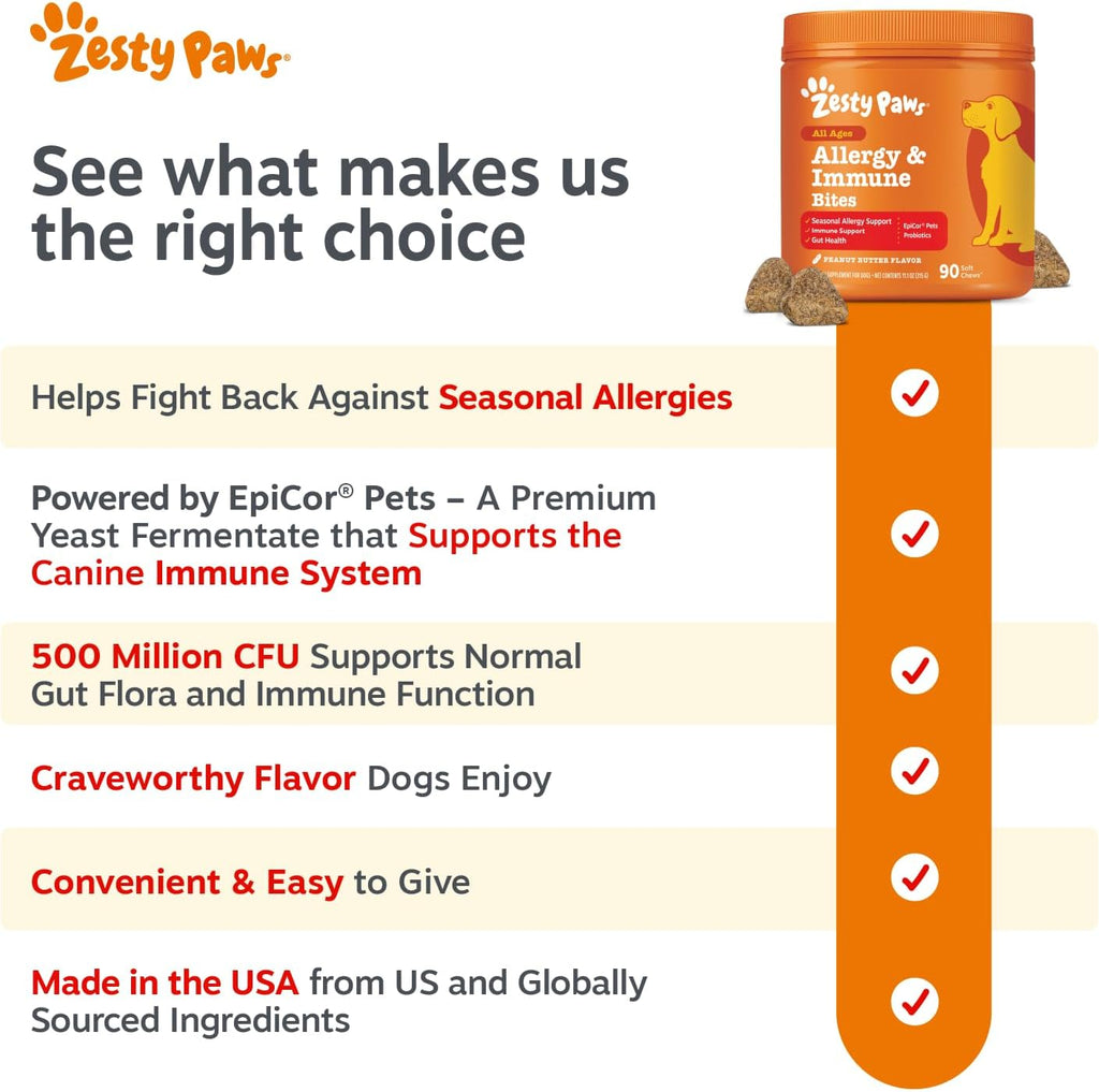 Zesty Paws Dog Allergy Chews - Dog Allergy Relief, Lamb, 90 Ct