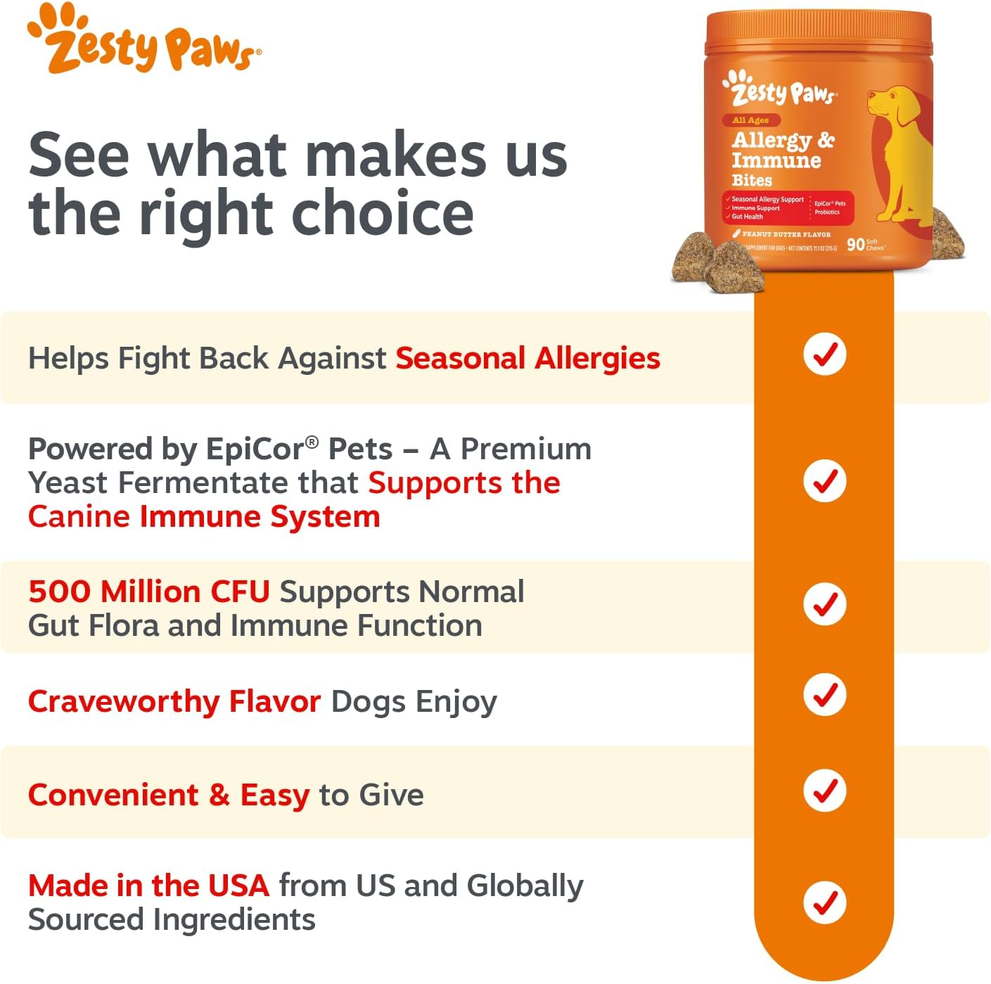 Zesty Paws Dog Allergy Chews - Dog Allergy Relief, Lamb, 90 Ct