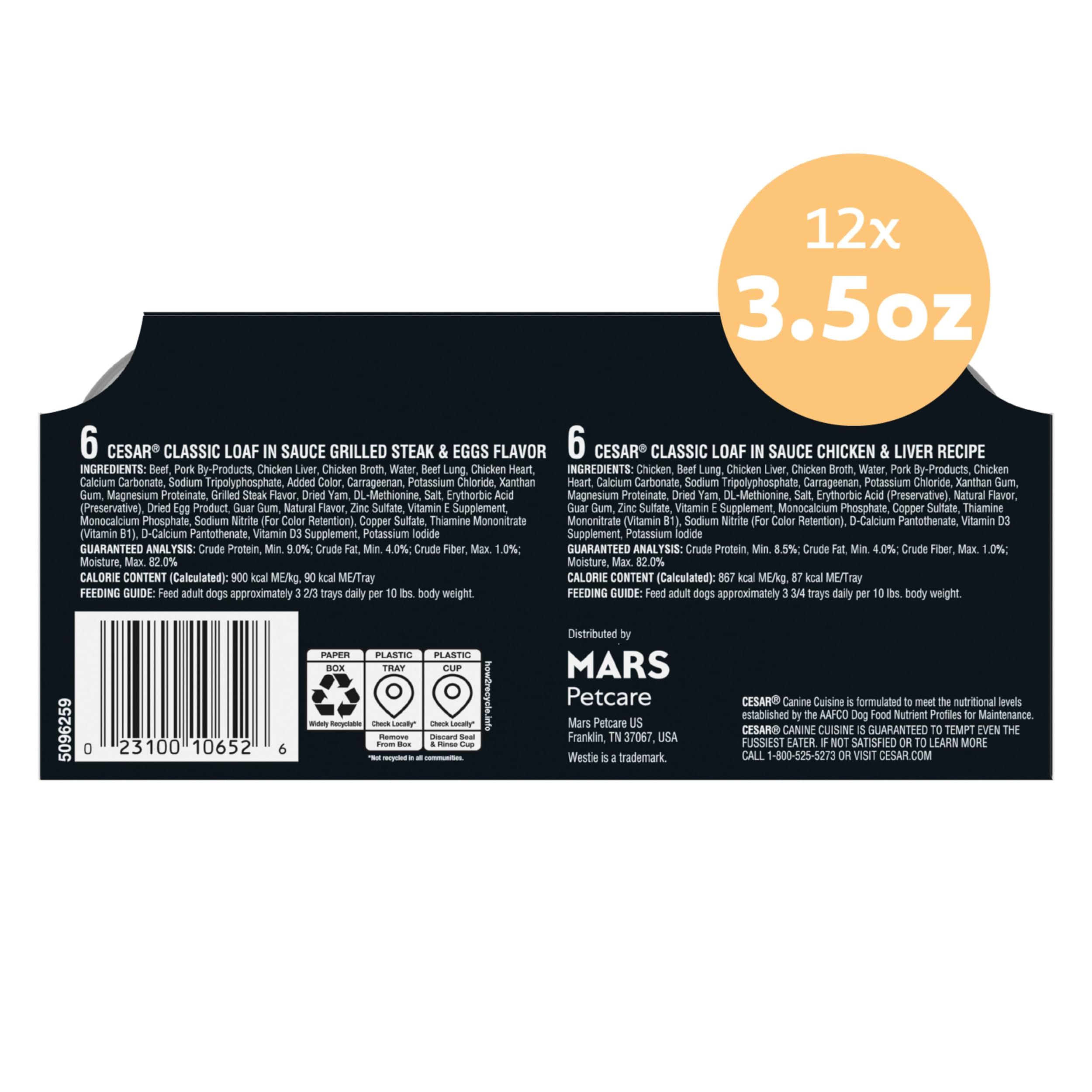 Cesar Classic Loaf in Sauce Wet Dog Food, Meaty Selects, 3.5 oz, 24 Count