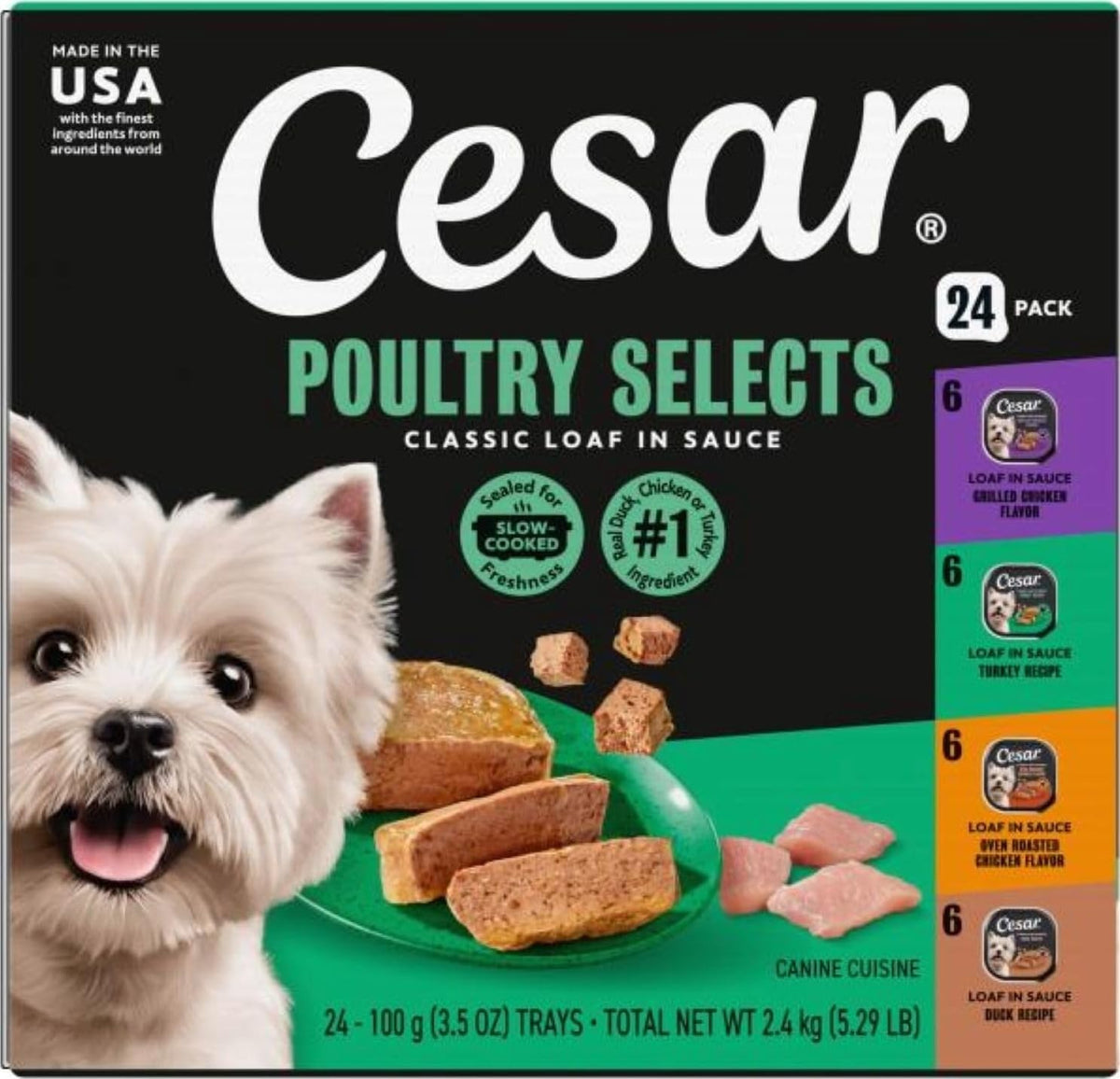 Cesar Classic Loaf in Sauce Wet Dog Food, Meaty Selects, 3.5 oz, 24 Count