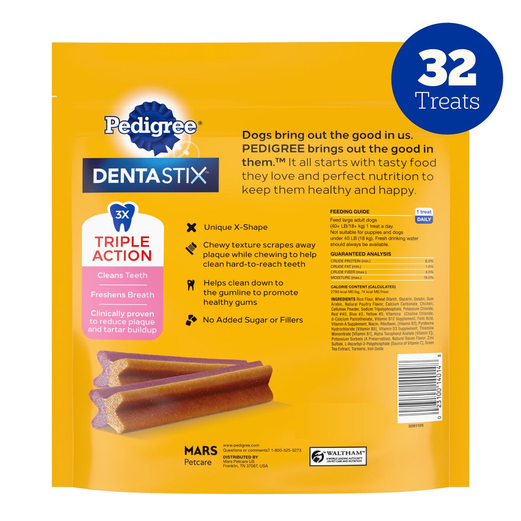 Pedigree Dentastix Large Breed Dental Dog Treats, Fresh, 36 Count