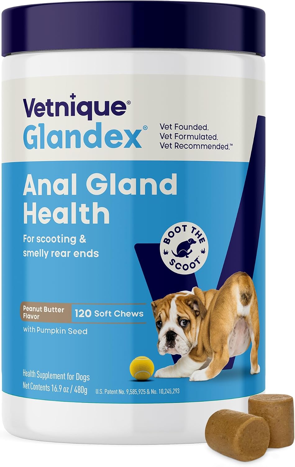 Vetnique Glandex for Dogs Anal Gland Chews 120ct Pumpkin, Digestive Enzymes
