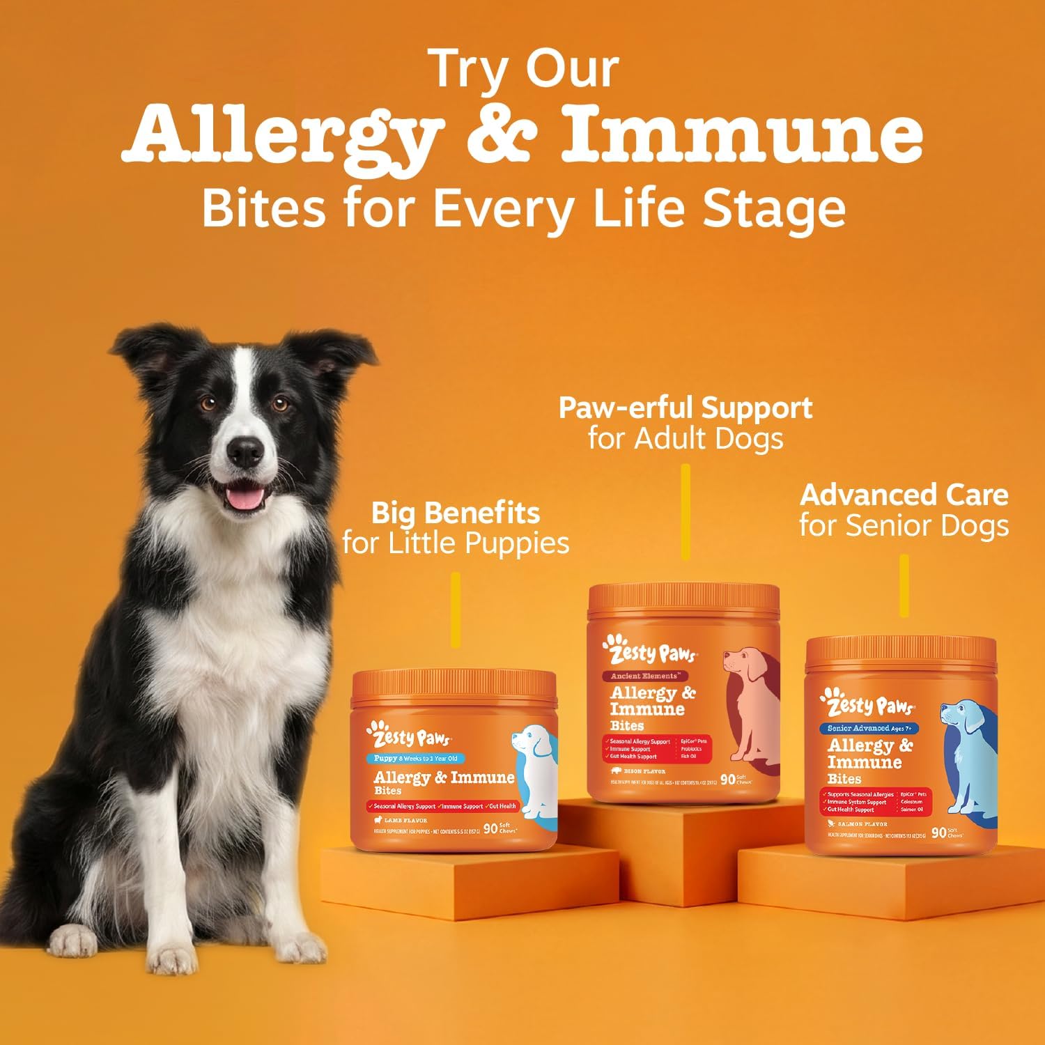 Zesty Paws Dog Allergy Chews - Dog Allergy Relief, Lamb, 90 Ct
