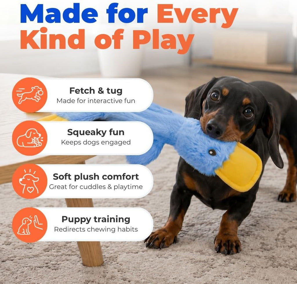 Best Pet Supplies Interactive Squeaky Dog Toy - Crinkle Duck, Yellow