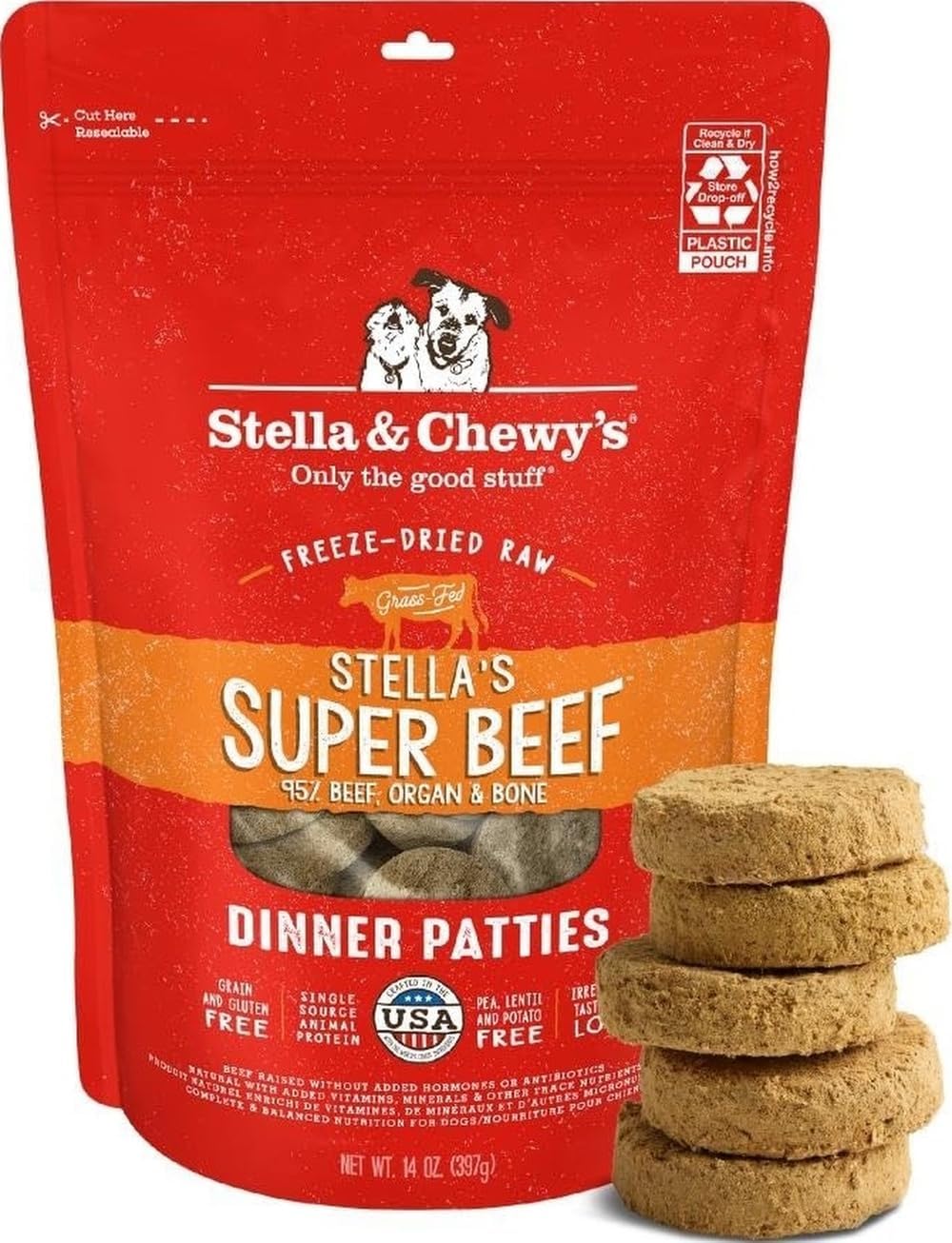 Stella & Chewy’s Freeze Dried Raw Dinner Patties – Grain Free Dog Food, Protein Rich Stella’s Super Beef Recipe – 5.5 oz
