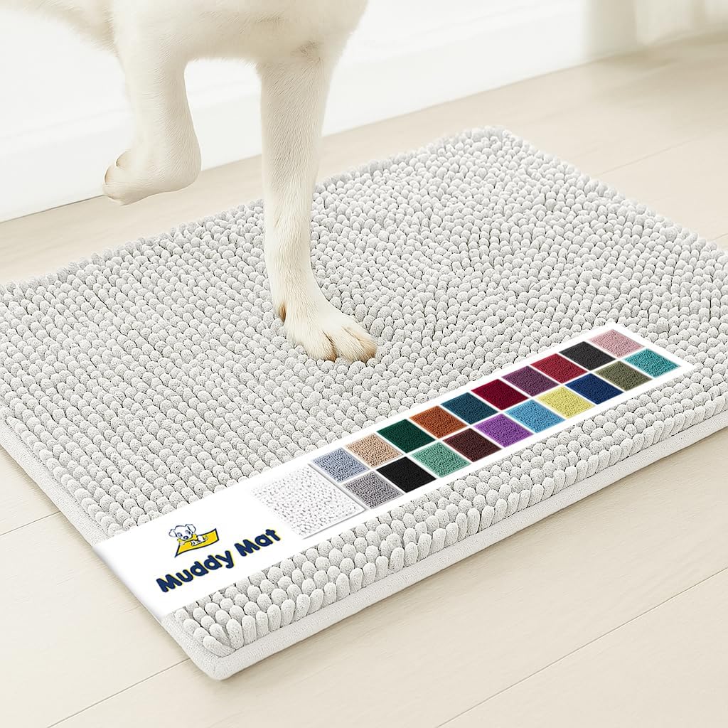 Muddy Mat® | Super Water Absorbent Door Mat Indoor, Microfiber Quick Dry Chenille Entryway Rug, Slip Resistant Front Door Mat, Indoor Mats for Entryway, Machine Washable Pet Rug, Grey 30"x19"