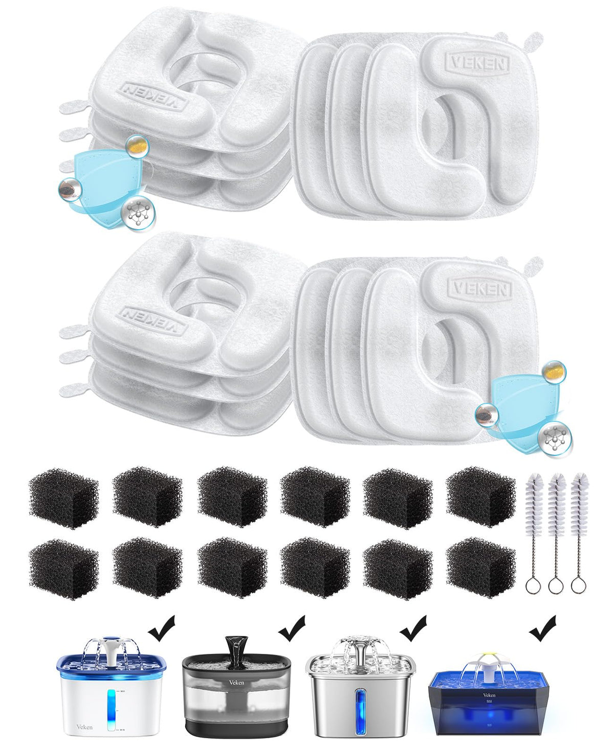 Veken Cat Water Fountain Filters, 8 Pack Replacement Filters