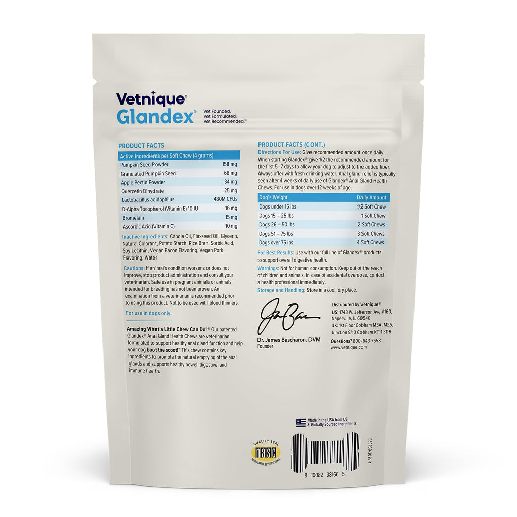 Vetnique Glandex for Dogs Anal Gland Chews 120ct Pumpkin, Digestive Enzymes