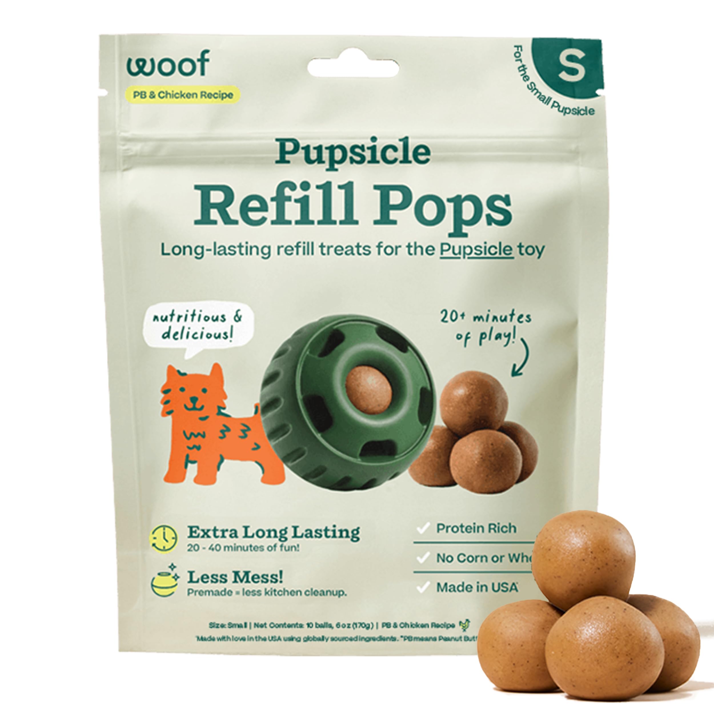 WOOF Pupsicle Peanut Butter & Beef Refill Pops Dog Treats, Large, 7 Count
