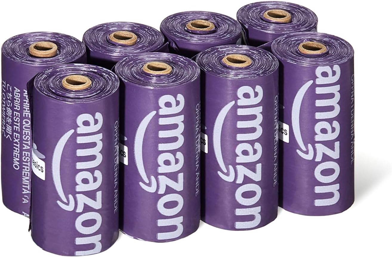 Amazon Basics Dog Poop Bags, 120 Count, Enhanced for Guaranteed Leakproof, Unscented, Green