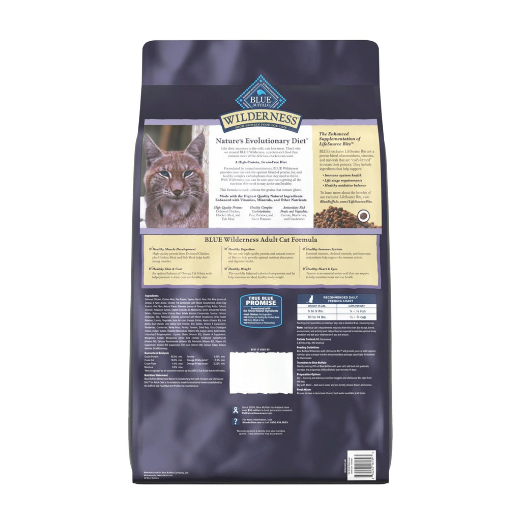 Blue Buffalo Wilderness Chicken Adult Dry Cat Food, Grain-Free, 12 lb