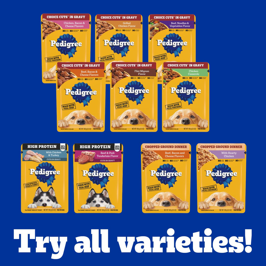 Pedigree Choice Cuts Wet Dog Food Pouch, Protein Variety, 3.5 oz, 30 Count