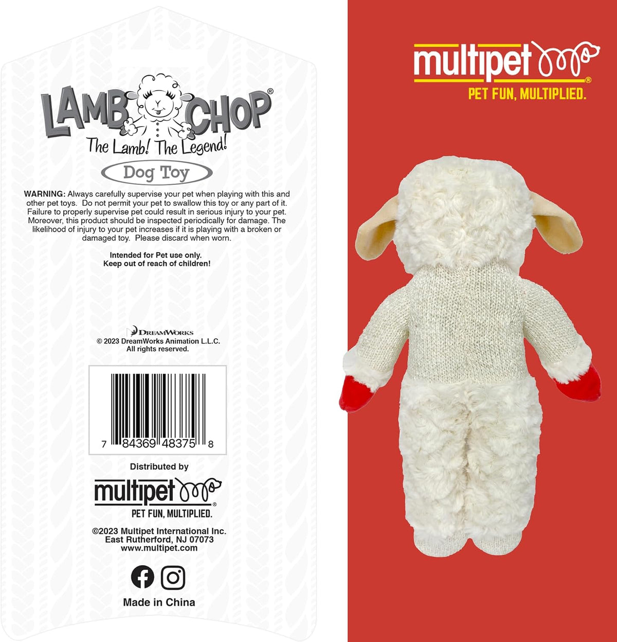 Multipet Lamb Chop Dog Plush Toy - Squeaky Toy for All Dogs - Extra Soft Plush - Stuffed Animal Dog Toy for Cuddling & Playing - Cute Pet Toy (6", Cream)