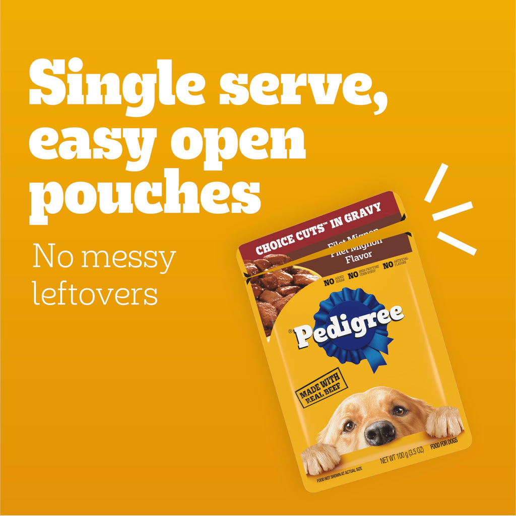 Pedigree Choice Cuts Wet Dog Food Pouch, Protein Variety, 3.5 oz, 30 Count