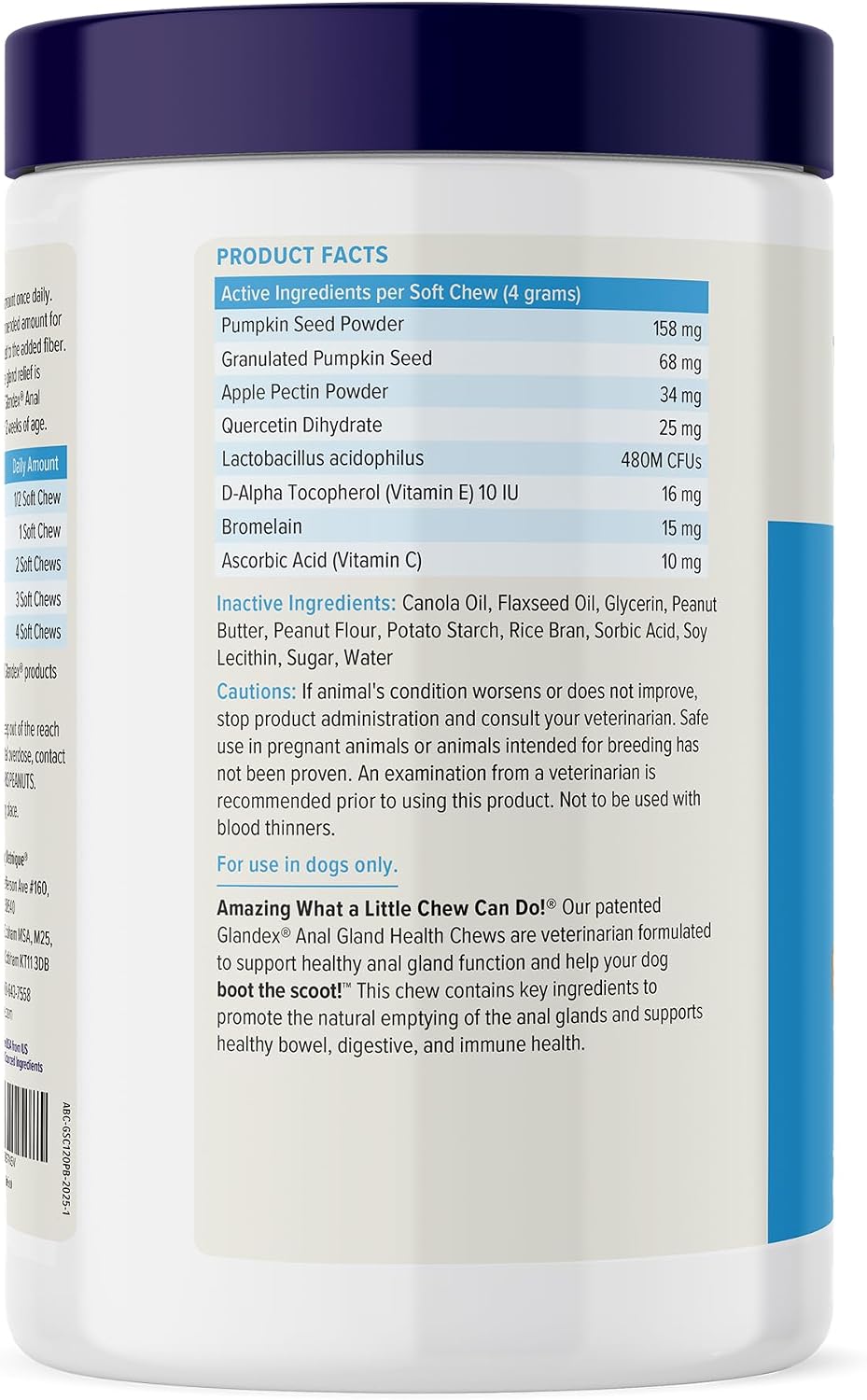 Vetnique Glandex for Dogs Anal Gland Chews 120ct Pumpkin, Digestive Enzymes