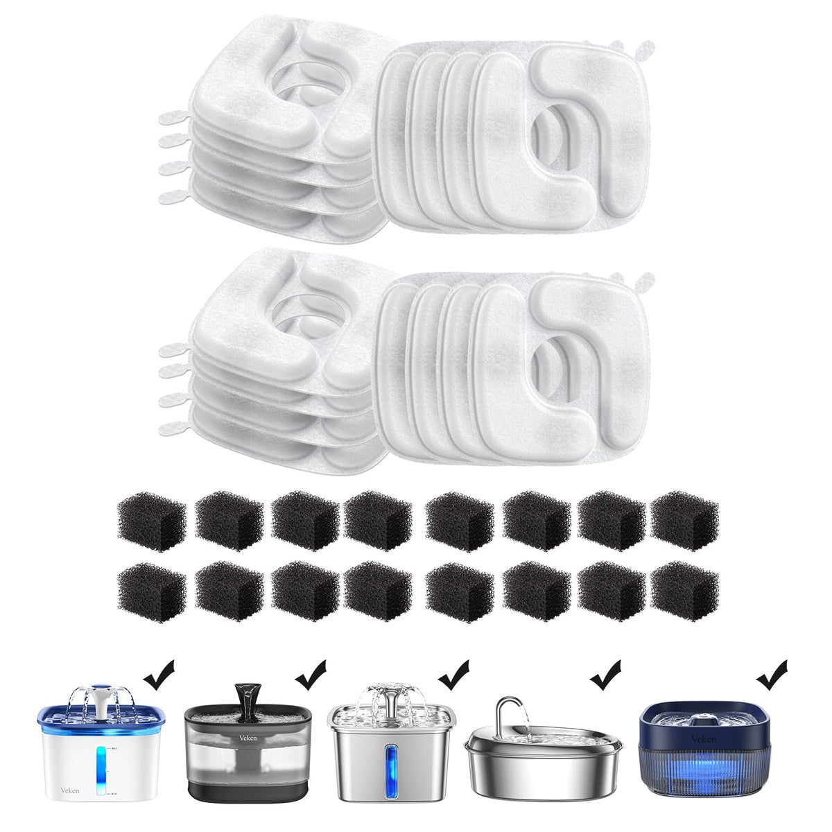 Veken Cat Water Fountain Filters, 8 Pack Replacement Filters