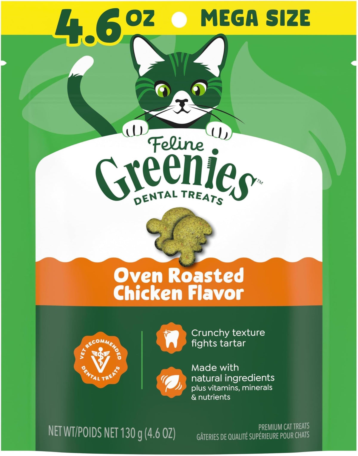 Greenies Feline Natural Dental Cat Treats, Roasted Chicken Flavor, 9.75 oz