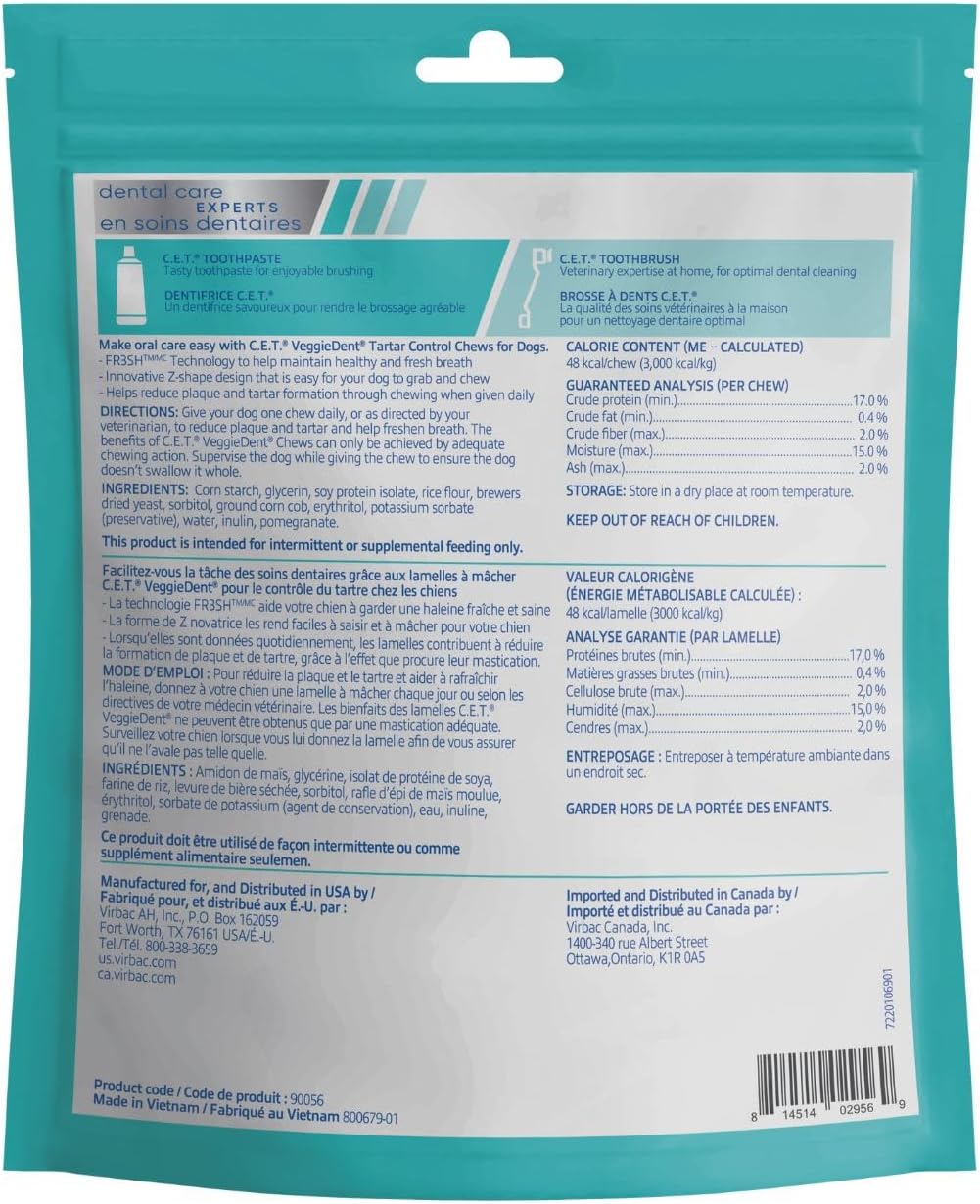 C.E.T. Veggiedent Fr3sh Plaque and Tartar Control Chews for Dogs, Medium