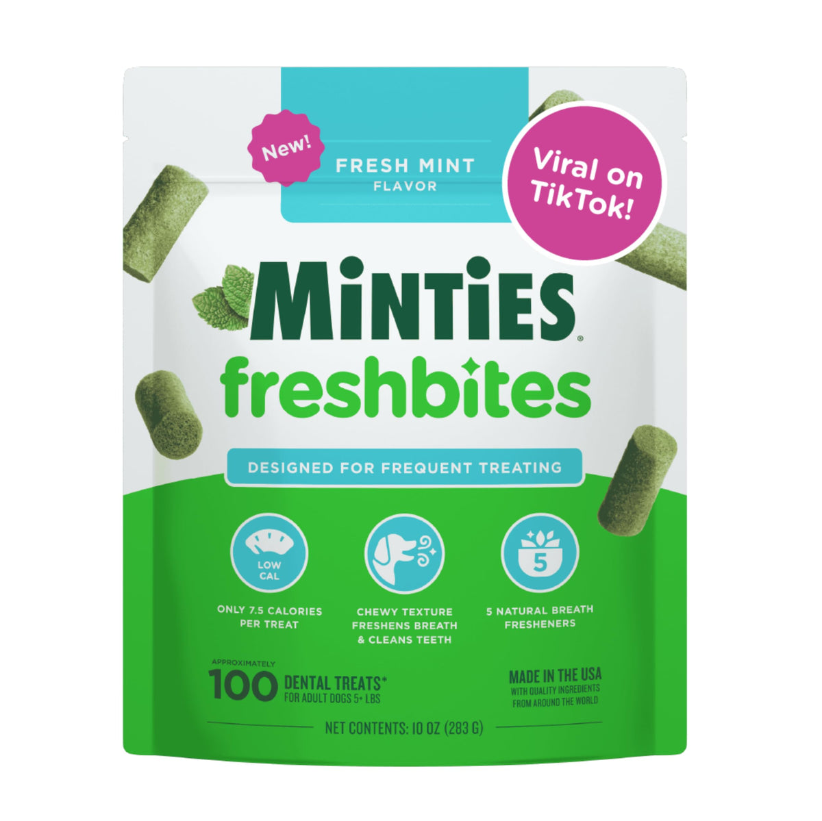 Minties Dental Chews for Dogs, 36 Count, Vet-Recommended Mint-Flavored Dog Treats for Large Breeds Over 50 lbs, Dental Bones Clean Teeth, Fight Bad Breath, Removes Plaque and Tartar