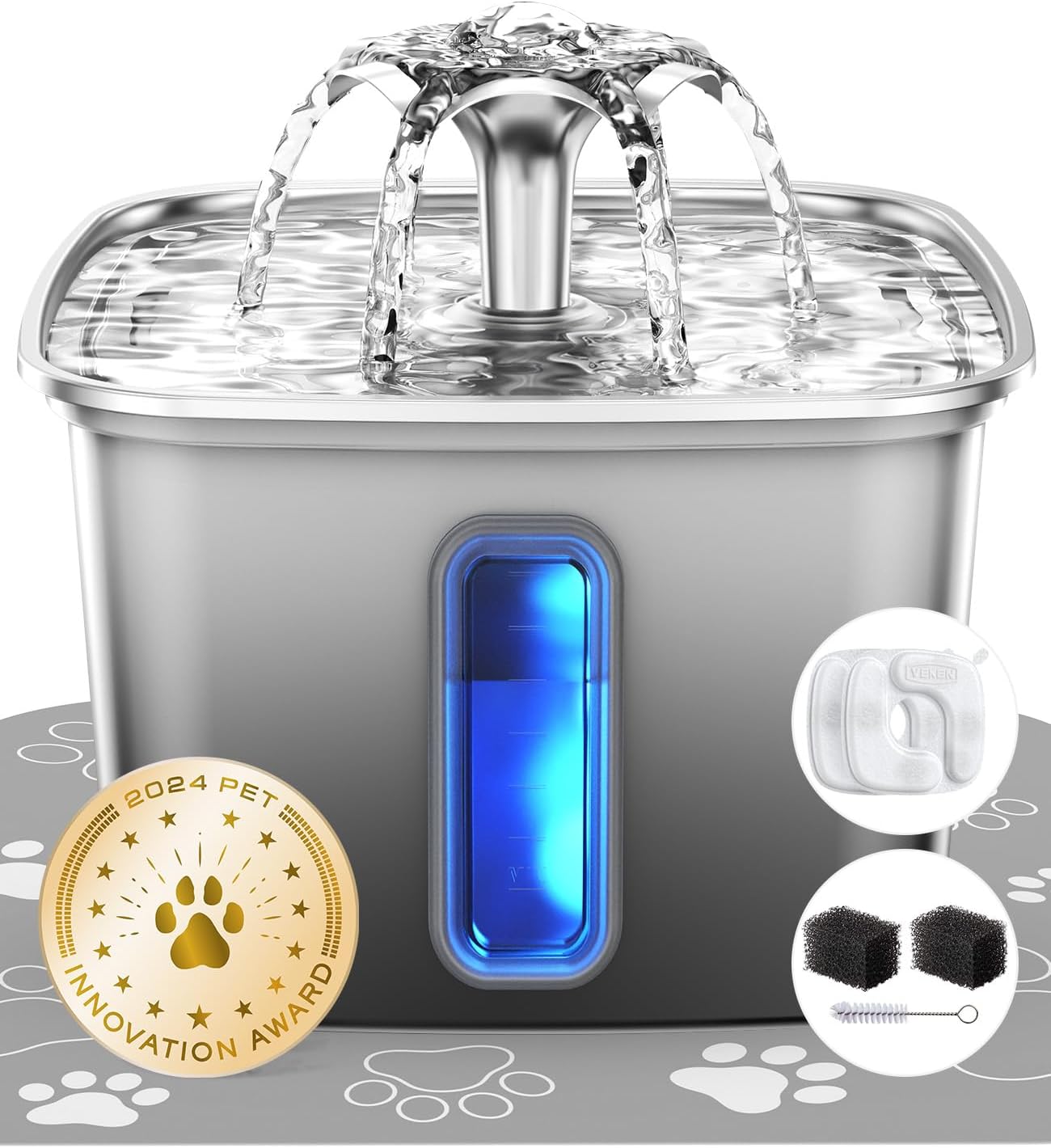 Veken Innovation Award Winner Stainless Steel Cat Water Fountain, 108oz