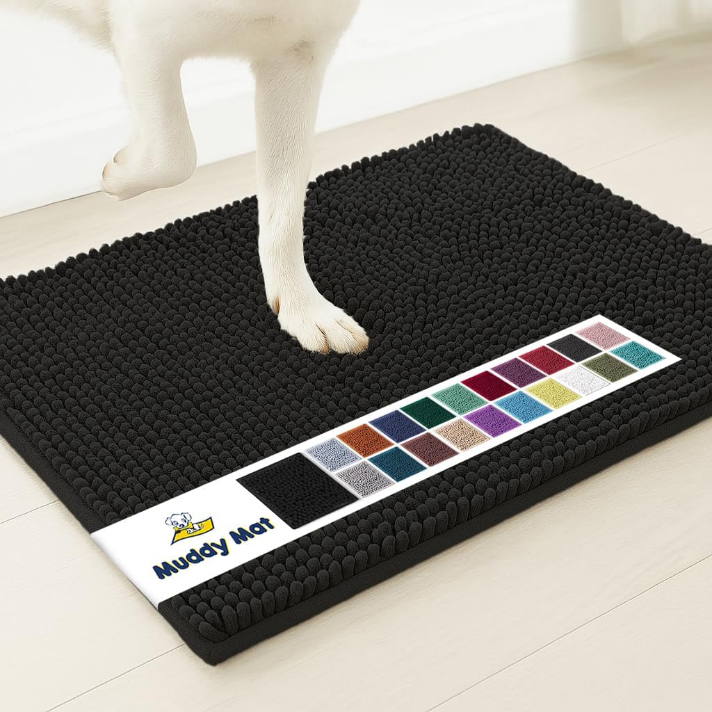 Muddy Mat® | Super Water Absorbent Door Mat Indoor, Microfiber Quick Dry Chenille Entryway Rug, Slip Resistant Front Door Mat, Indoor Mats for Entryway, Machine Washable Pet Rug, Grey 30"x19"