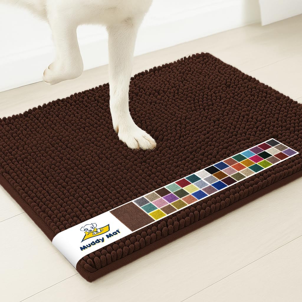 Muddy Mat® | Super Water Absorbent Door Mat Indoor, Microfiber Quick Dry Chenille Entryway Rug, Slip Resistant Front Door Mat, Indoor Mats for Entryway, Machine Washable Pet Rug, Grey 30"x19"