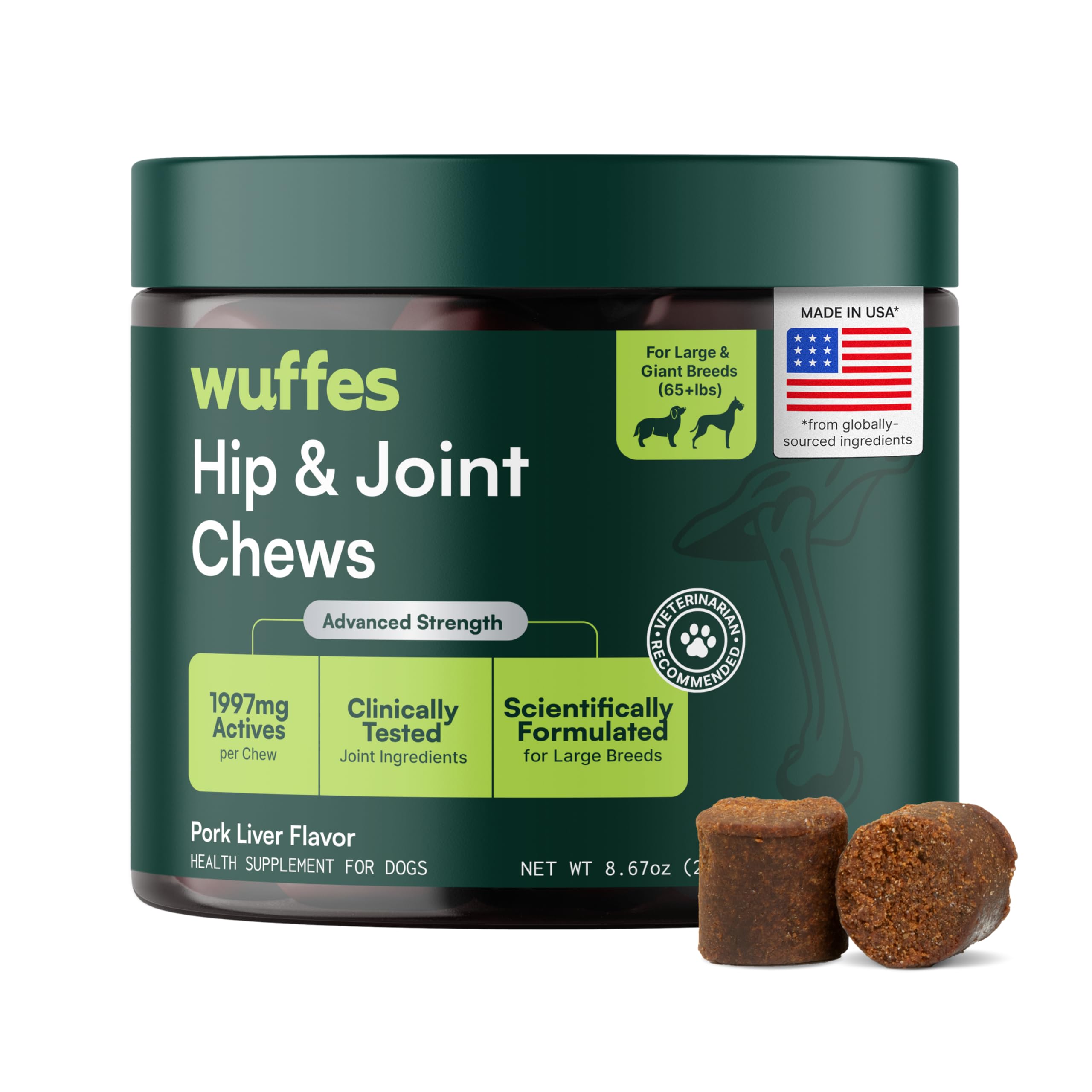 Wuffes Advanced Hip & Joint Chews for Small & Medium Dogs, Vet Recommended