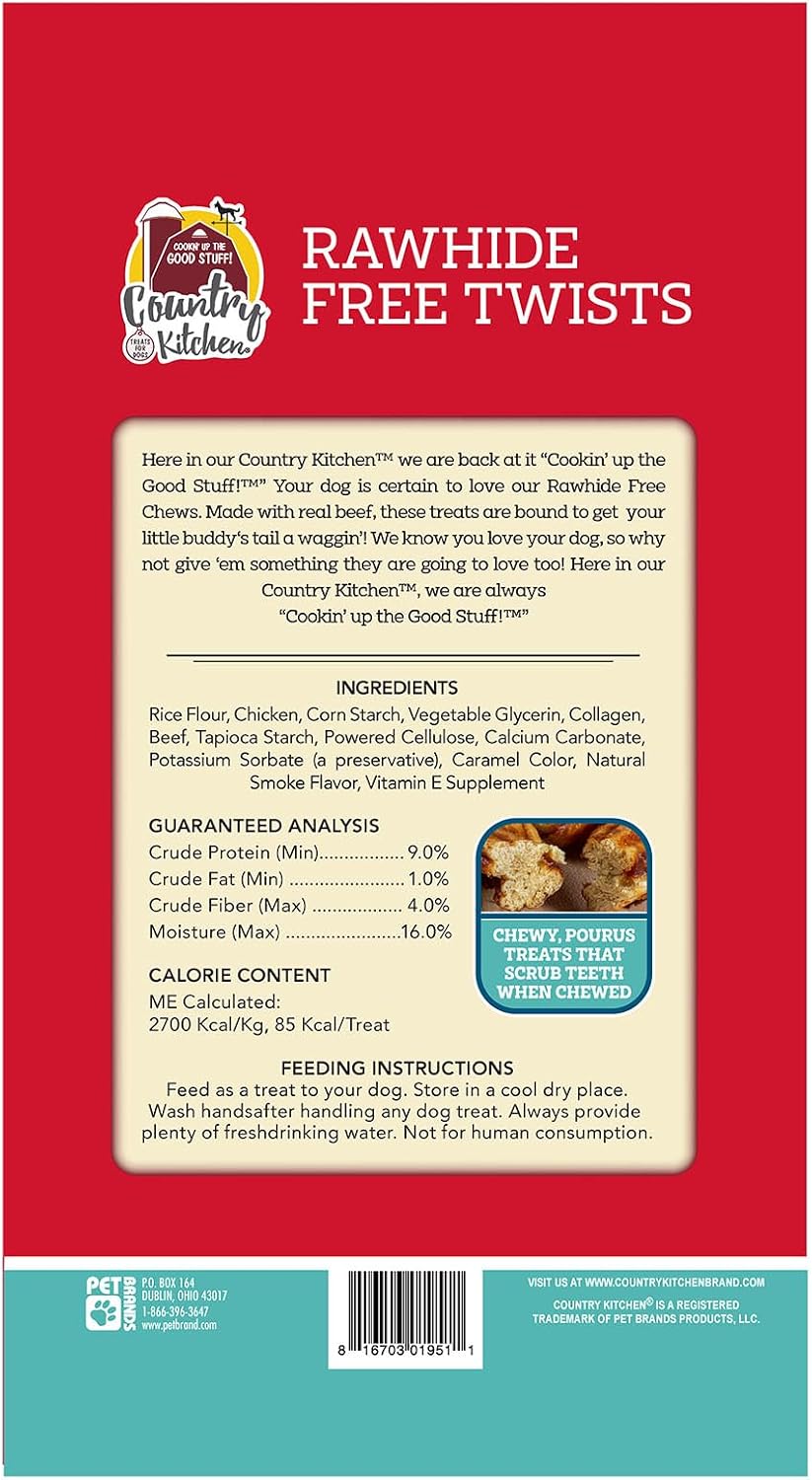 Country Kitchen Rawhide Free, Beef Twists Dog Chews, 9 Count (Pack of 12)