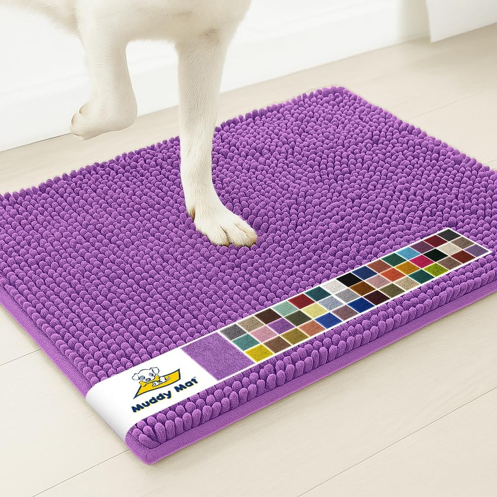 Muddy Mat® | Super Water Absorbent Door Mat Indoor, Microfiber Quick Dry Chenille Entryway Rug, Slip Resistant Front Door Mat, Indoor Mats for Entryway, Machine Washable Pet Rug, Grey 30"x19"