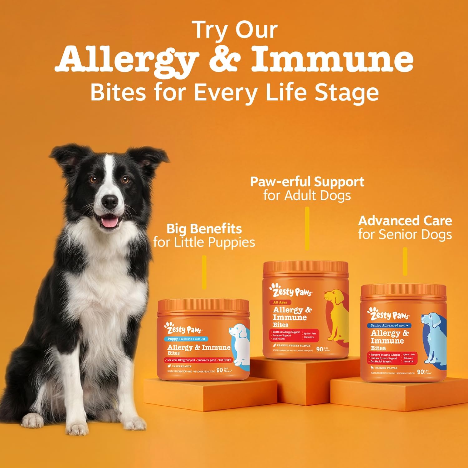 Zesty Paws Dog Allergy Chews - Dog Allergy Relief, Lamb, 90 Ct