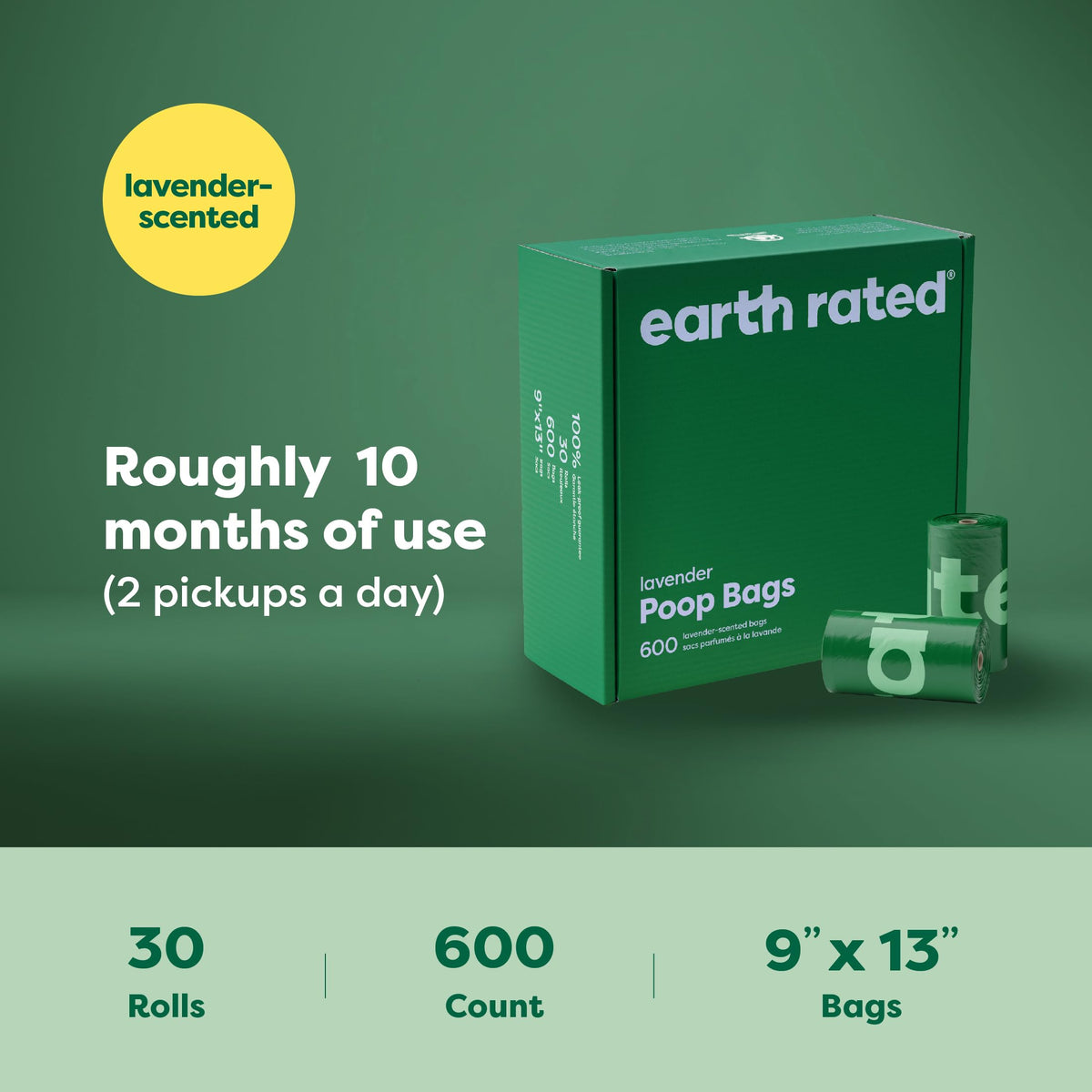Earth Rated Dog Poop Bags on Refill Rolls, 270 Bags, Lavender