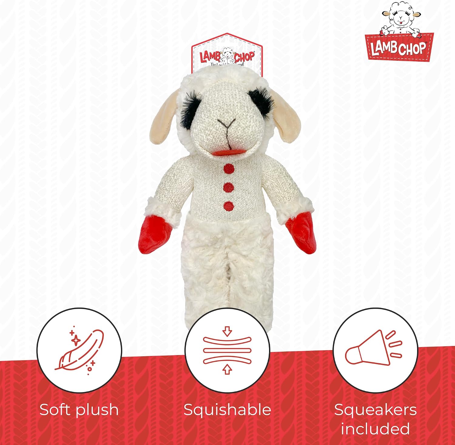 Multipet Lamb Chop Dog Plush Toy - Squeaky Toy for All Dogs - Extra Soft Plush - Stuffed Animal Dog Toy for Cuddling & Playing - Cute Pet Toy (6", Cream)