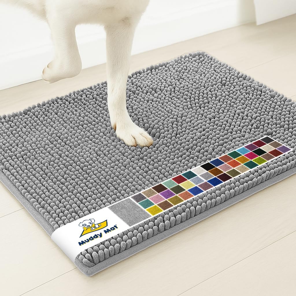 Muddy Mat® | Super Water Absorbent Door Mat Indoor, Microfiber Quick Dry Chenille Entryway Rug, Slip Resistant Front Door Mat, Indoor Mats for Entryway, Machine Washable Pet Rug, Grey 30"x19"