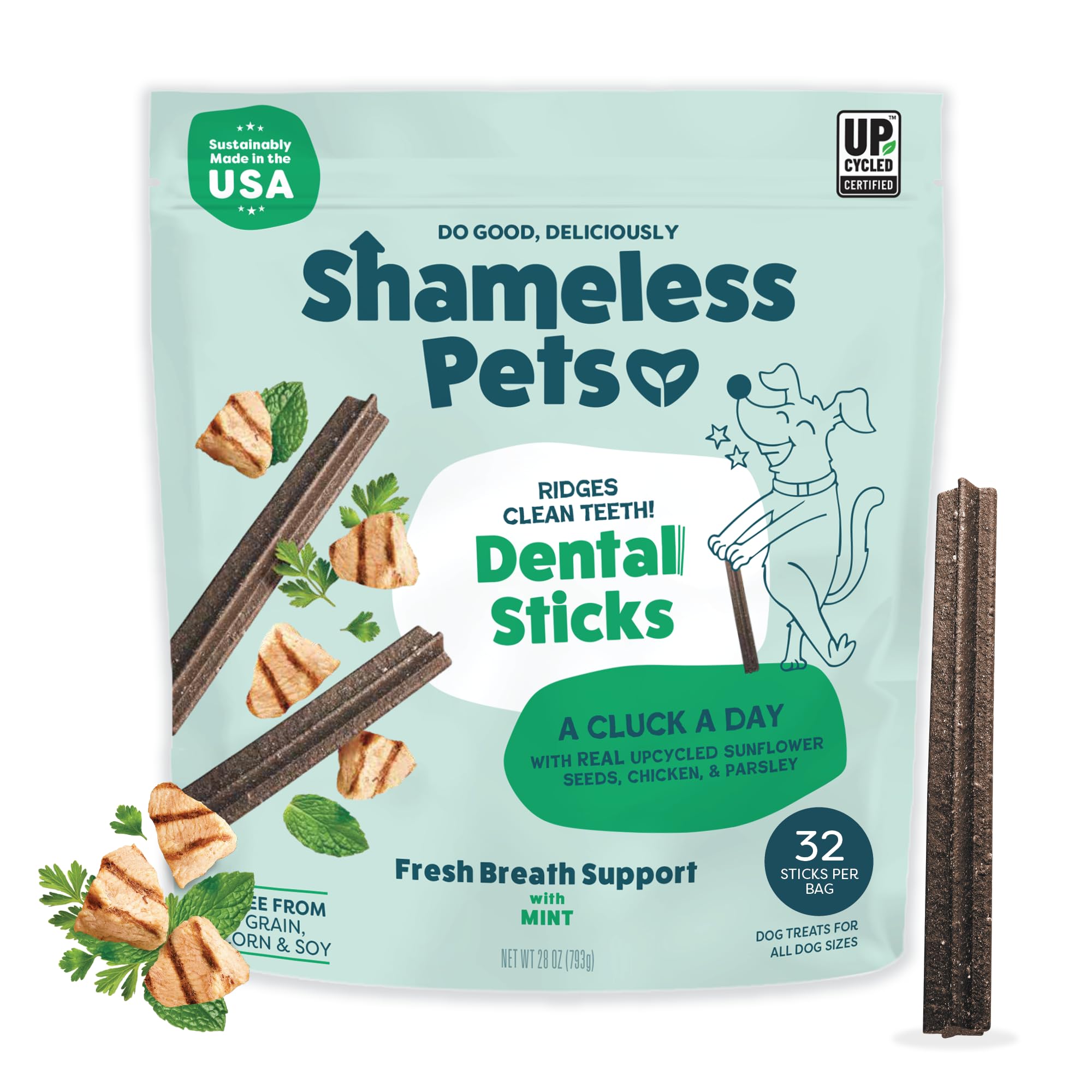 Shameless Pets Blueberry & Mint Dental Chews for Dogs, 8 Chews