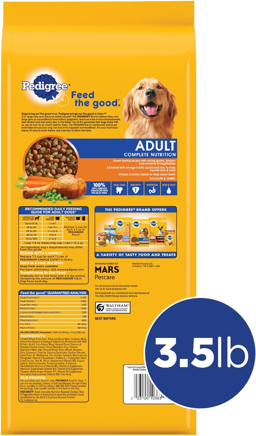 Pedigree Complete Nutrition Dry Dog Food, Chicken & Vegetable, 3.5 lb
