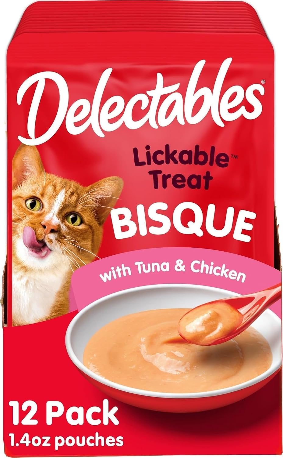 Delectables Lickable Treat Bisque Wet Cat Treat Variety Pack, Food Topper, Hydrating, Grain-Free, No Fillers, No By-Products, No Added Preservatives, 1.4oz Pouch, 30ct