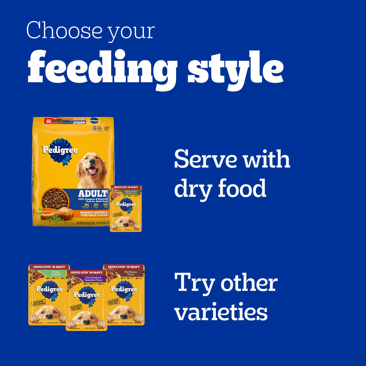 Pedigree Choice Cuts Wet Dog Food Pouch, Protein Variety, 3.5 oz, 30 Count