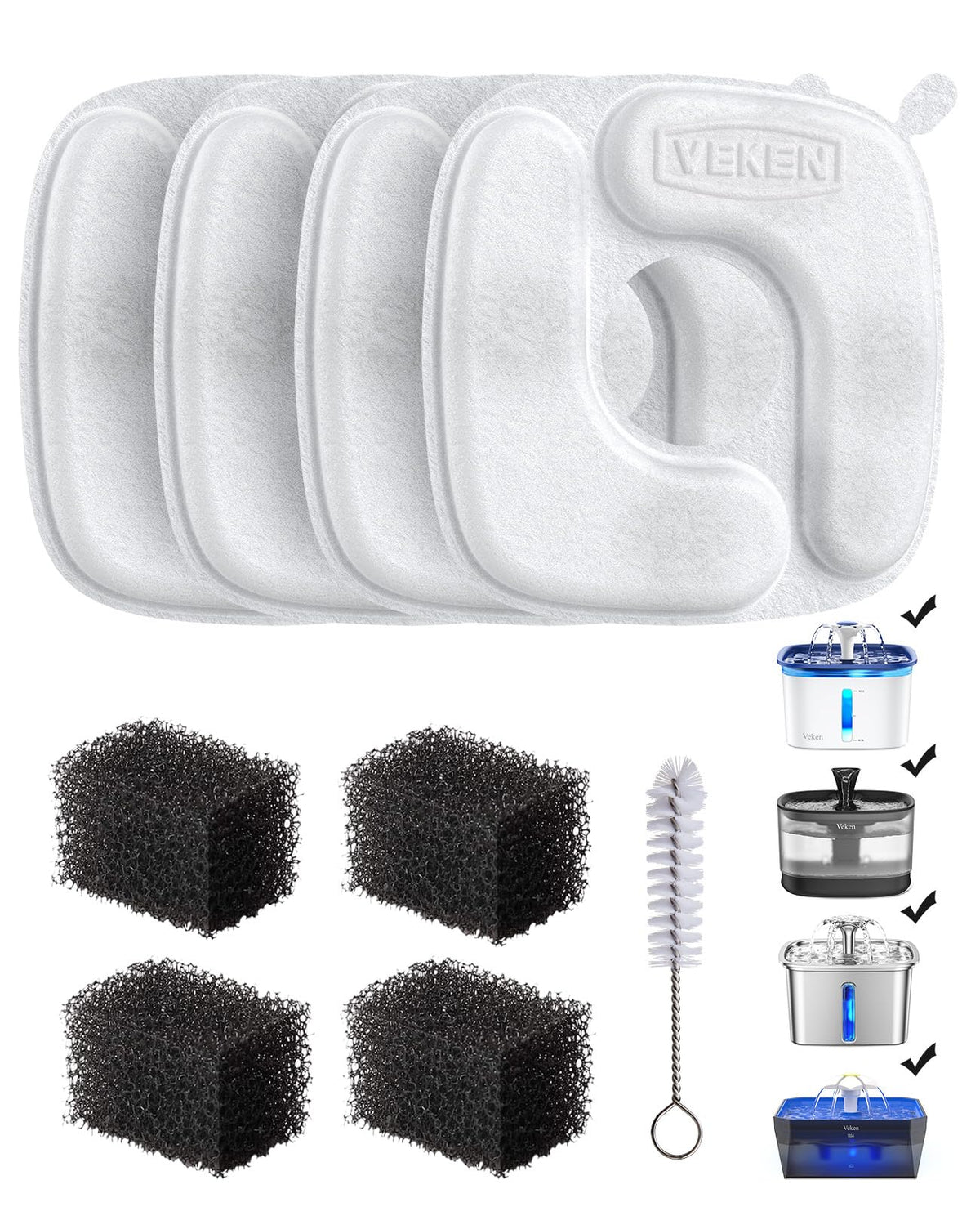 Veken Cat Water Fountain Filters, 8 Pack Replacement Filters