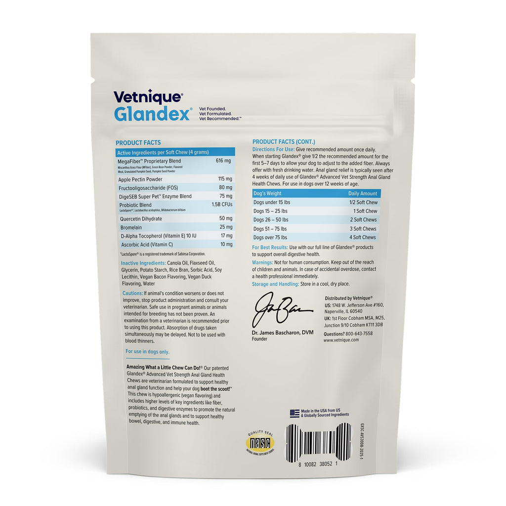 Vetnique Glandex for Dogs Anal Gland Chews 120ct Pumpkin, Digestive Enzymes