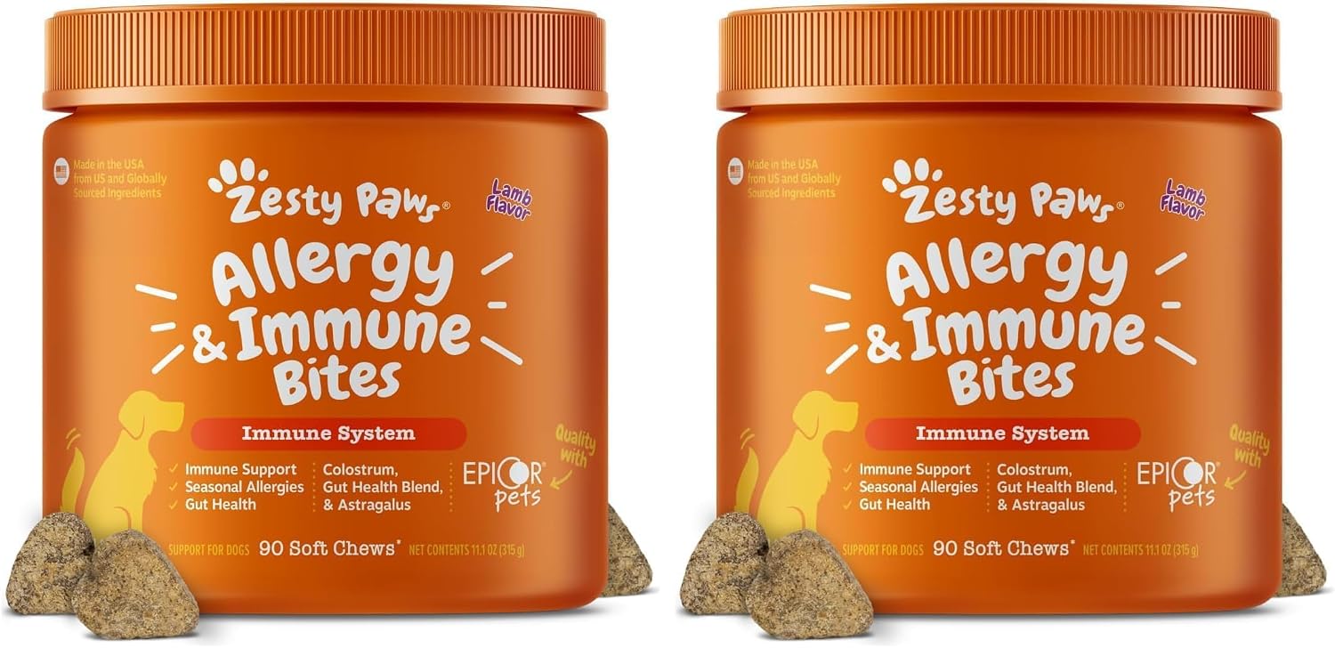 Zesty Paws Dog Allergy Chews - Dog Allergy Relief, Lamb, 90 Ct
