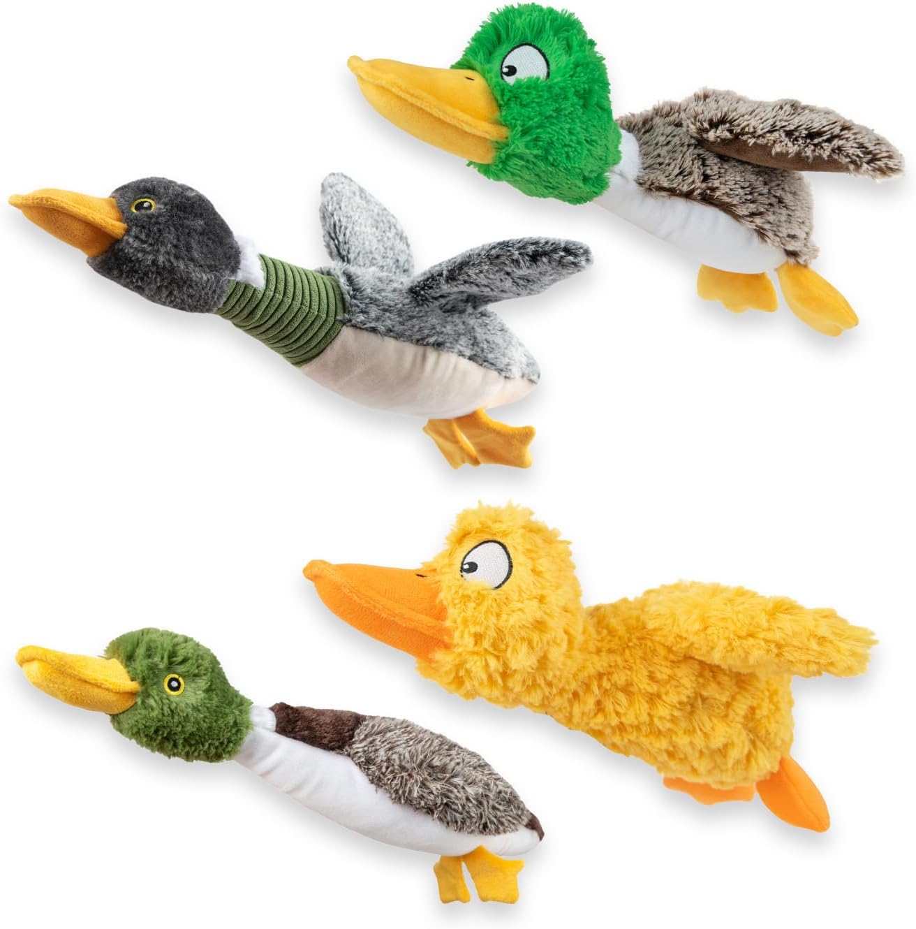 Best Pet Supplies Interactive Squeaky Dog Toy - Crinkle Duck, Yellow