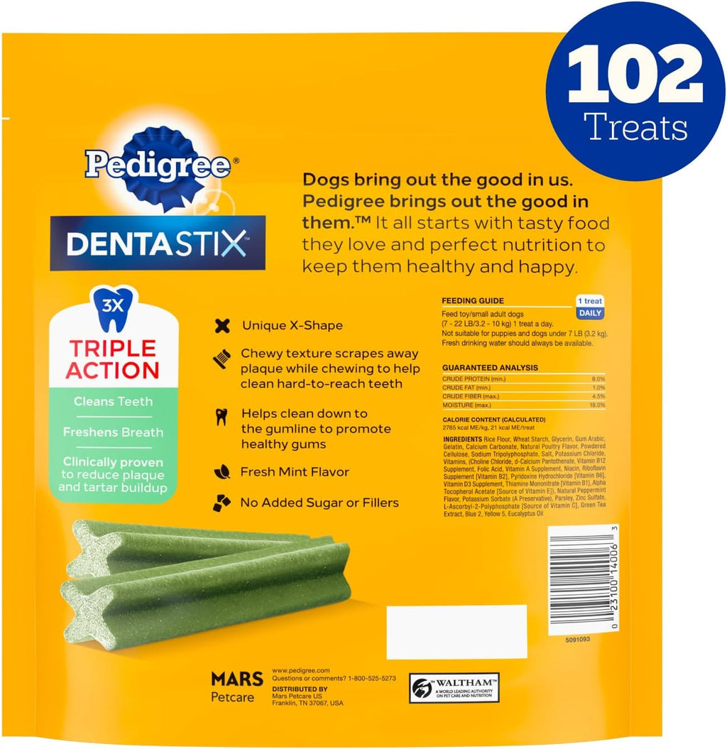 Pedigree Dentastix Small & Toy Breed Dental Dog Treats, Fresh, 102 Count