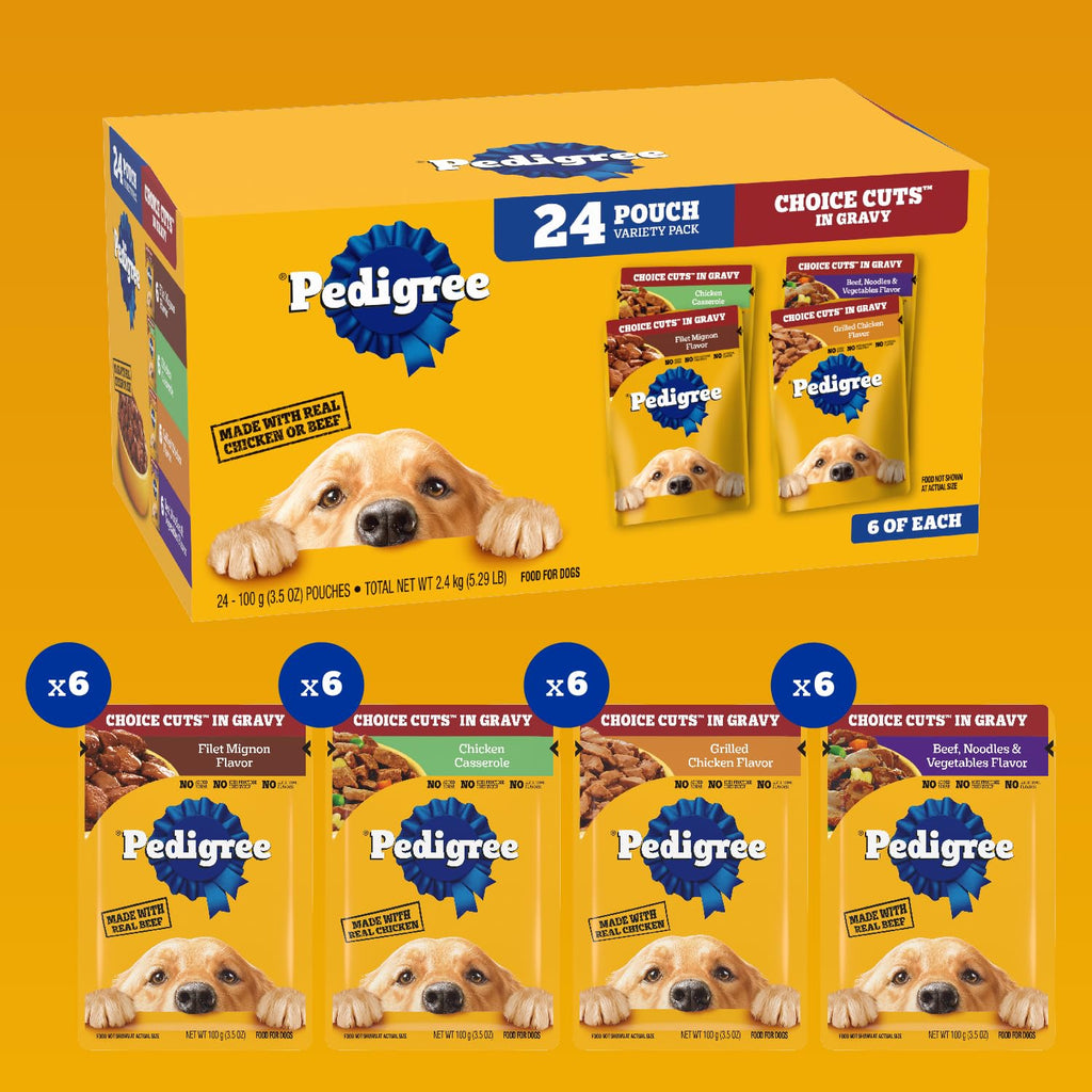 Pedigree Choice Cuts Wet Dog Food Pouch, Protein Variety, 3.5 oz, 30 Count